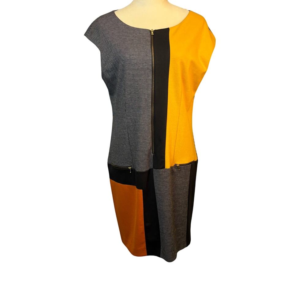 Julian Taylor Colorblock Cap Sleeve Artsy Dress Front Zip Womens 12